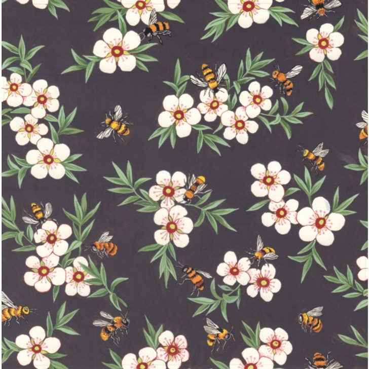 Bee Haven Floral Manuka Grey Cotton Quilting Fabric