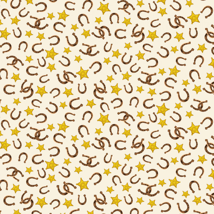 Country Rodeo Golden Horseshoes Cream Cotton Quilting Fabric
