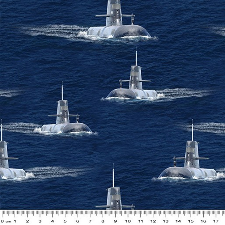 Navy Australia Guided Missile Sub Allover 1088G Cotton Quilting Fabric