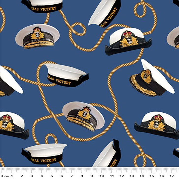 Navy Australia Hats Allover Blue 1088J Cotton Quilting Fabric