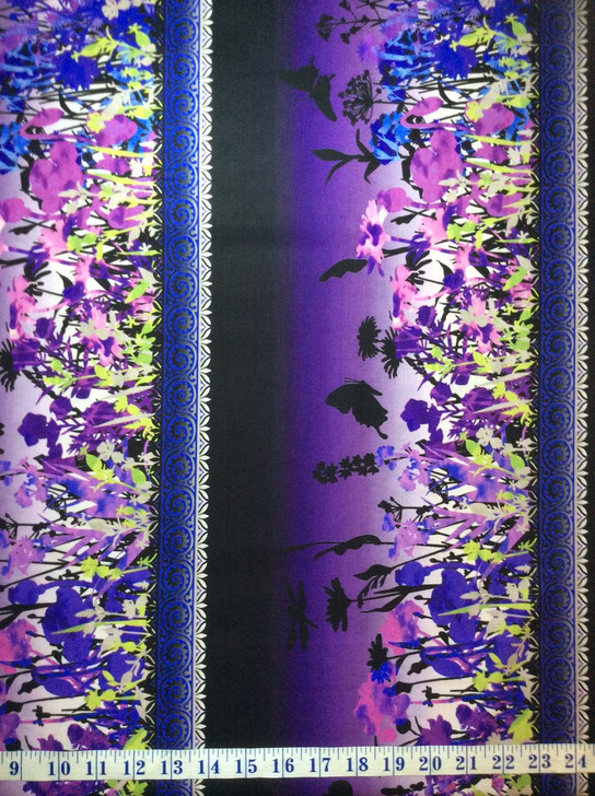 Floral Stripe Dreamscape II Purple Cotton Quilting Fabric 1/2 YARD