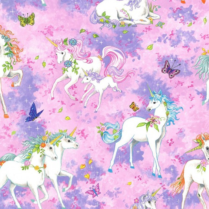 Unicorns Pretty Please Pink Cotton Quilting Fabric