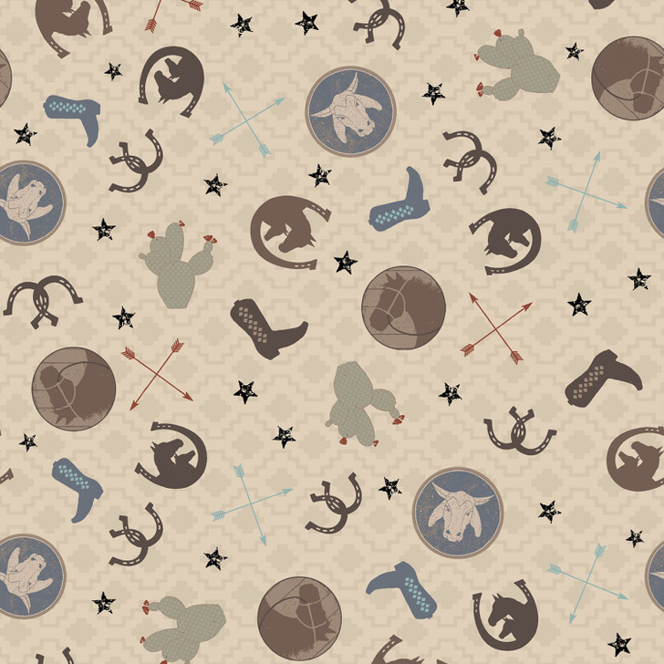 Hold Your Horses Ranch Toss Khaki Y3107-11 Cotton Quilting Fabric