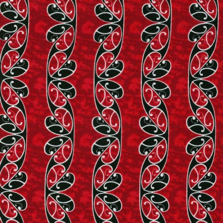New Zealand Koru Maori Red Cotton Quilting Fabric