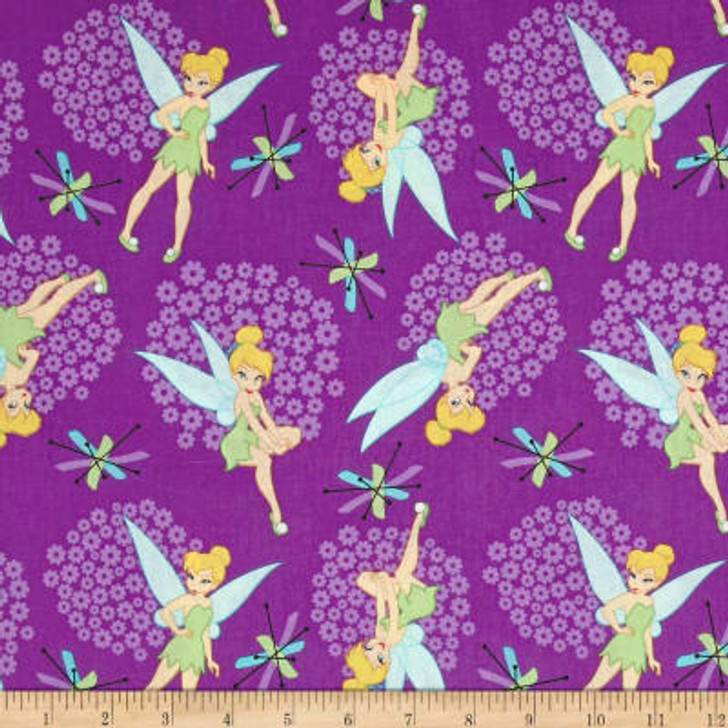 Disney Tinkerbell Neverland Tinkerbell Toss Purple Cotton Quilting Fabric 1/2 YARD