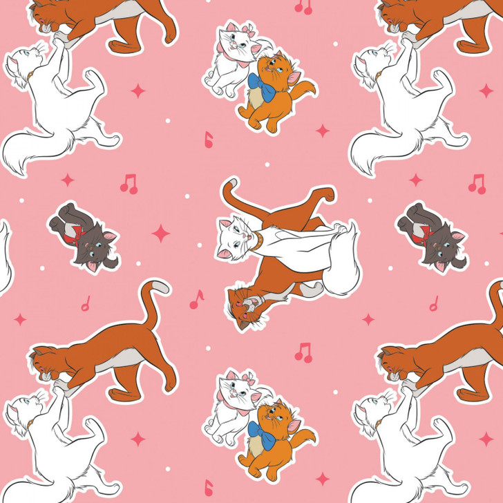 Disney Aristocats Tossed Pink Cotton Quilting Fabric