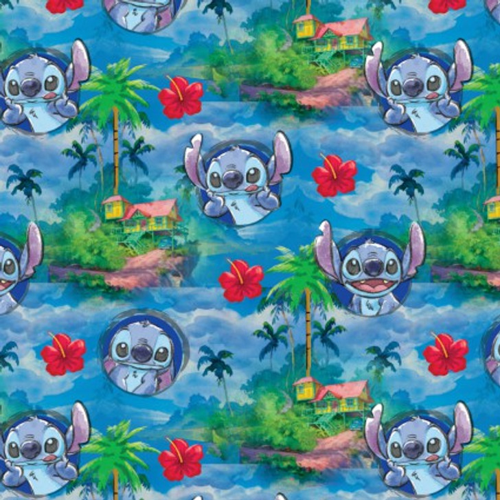 Disney Lilo and Stitch Hawaiian Nights Licensed Cotton Quilting Fabric 1/2 YARD