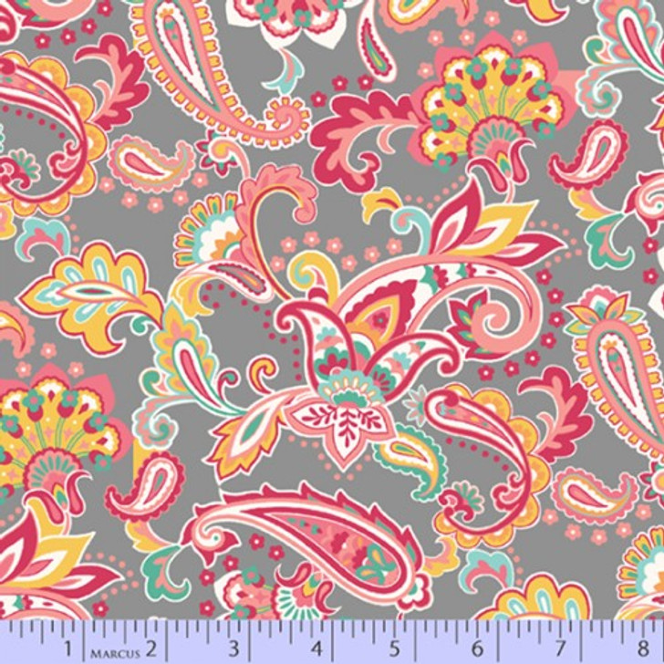 Dance At Dawn Playful Paisley Grey Cotton Quilting Fabric