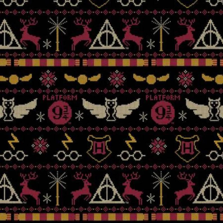 Harry Potter Christmas Sweater Black Cotton Quilting Fabric