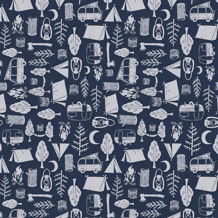 Chop It Like Its Hot Camping Midnight Cotton Quilting Fabric