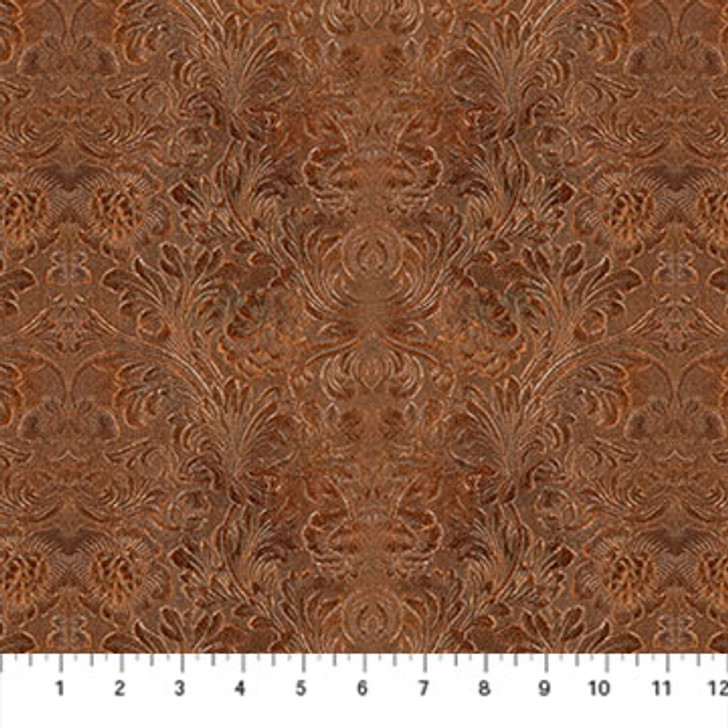 Saddle Up Tooled Leather Rust 24391-34 Cotton Quilting Fabric
