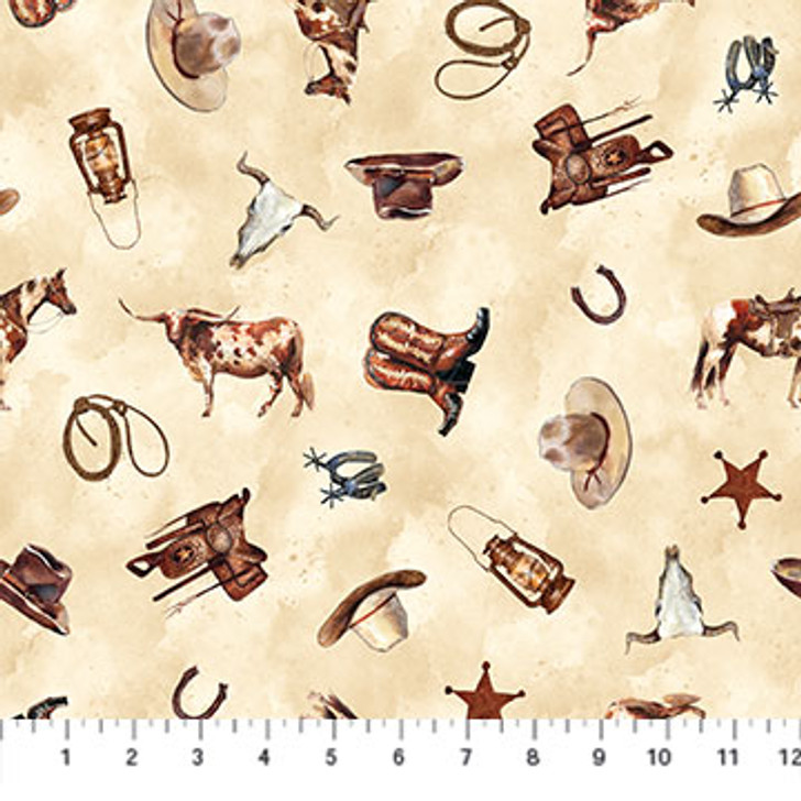 Saddle Up Cowboy Paraphernalia Cream DP24383-12 Cotton Quilting Fabric