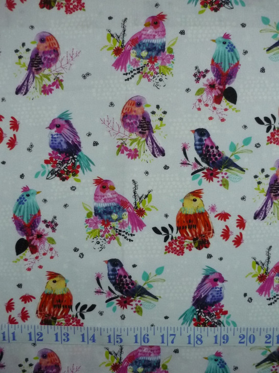 3 Wishes Bright Birds Birds and Dots Cotton Quilting Fabric 70cms