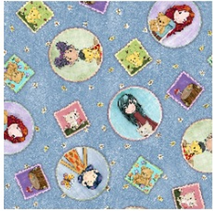 Garden Girls Girl Patches Tossed Blue 28764-B Cotton Quilting Fabric