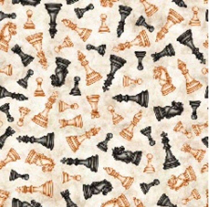 Checkmate Chess Pieces Toss Cream 28663-E Cotton Quilting Fabric