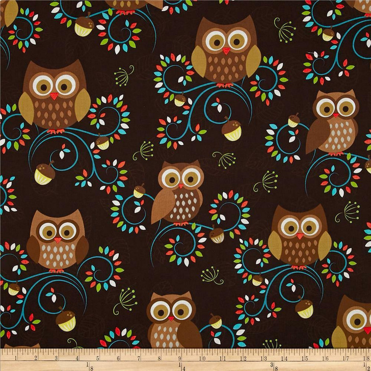 Norwegian Woods Happy Hooters Owls Forest Cotton Quilting Fabric 70cms