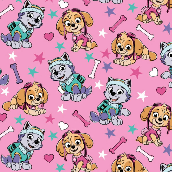 Paw Patrol Skye and Everest Doodles Pink FLEECE Fabric