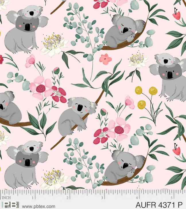 Aussie Friends Koalas Pink Cotton Quilting Fabric