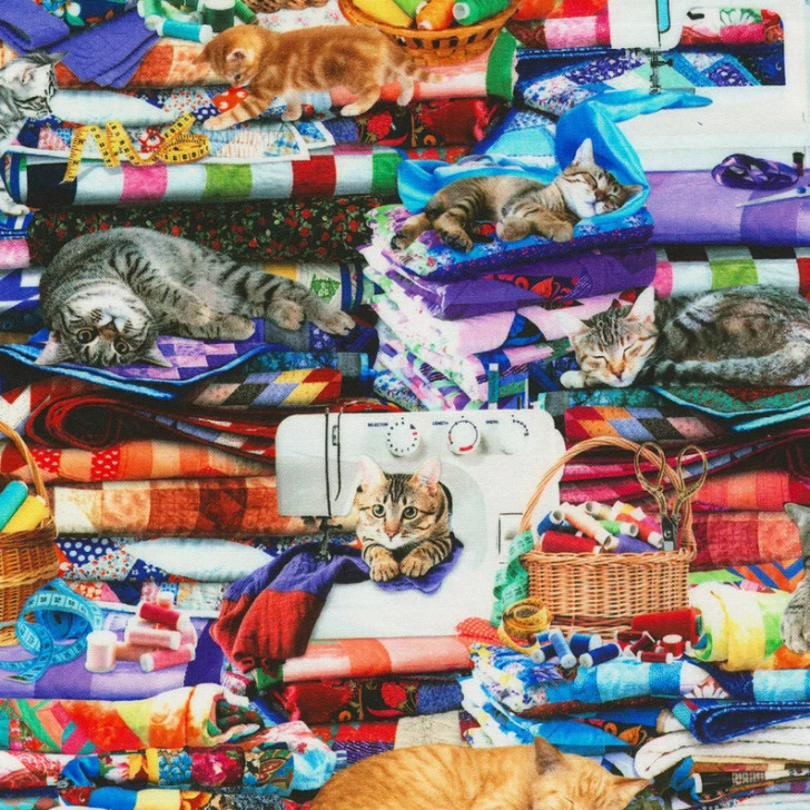 Cats Kittens Multi on Quilts Cotton Quilting Fabric