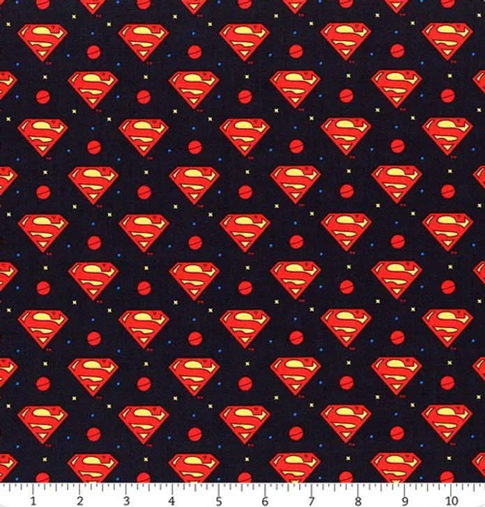 Young Superman Logo Indigo Cotton Quilting Fabric