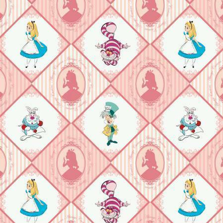 Disney Alice in Wonderland Always Curious Blush Cotton Quilting Fabric 80cms