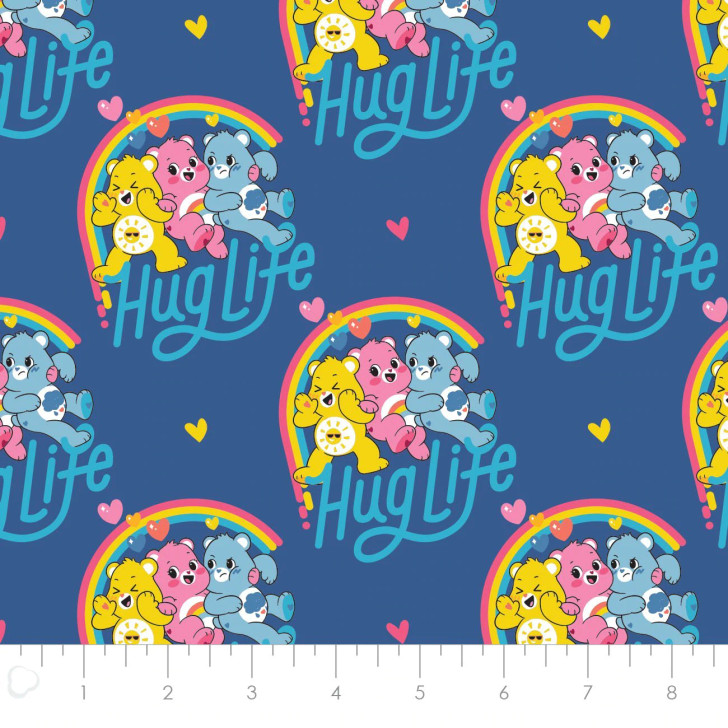 Care Bears Believe Hug Life Navy Cotton Quilting Fabric