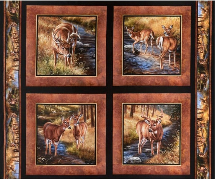 Wild Wings Stoney Brook Deer Multi Cotton Quilting Fabric Pillow Panel