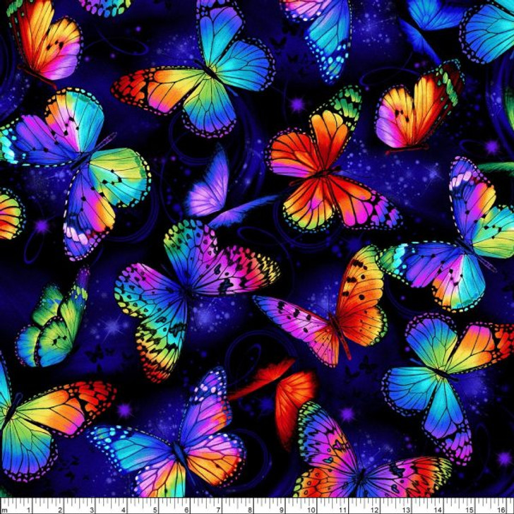 Butterfly Magic Large Butterflies Flying Multi C8530-MULT Cotton Quilting Fabric