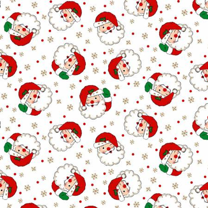 Vintage Holiday Christmas Winking Santas White Cotton Quilting Fabric