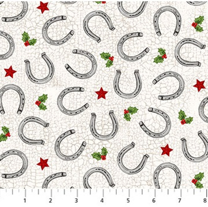 Howdy Christmas Horseshoe Toss Taupe Multi Cotton Quilting Fabric