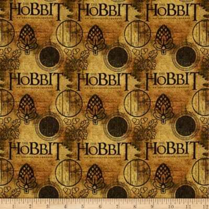 Lord of the Rings Hobbit Logo Brown Cotton Quilting fabric 50cms