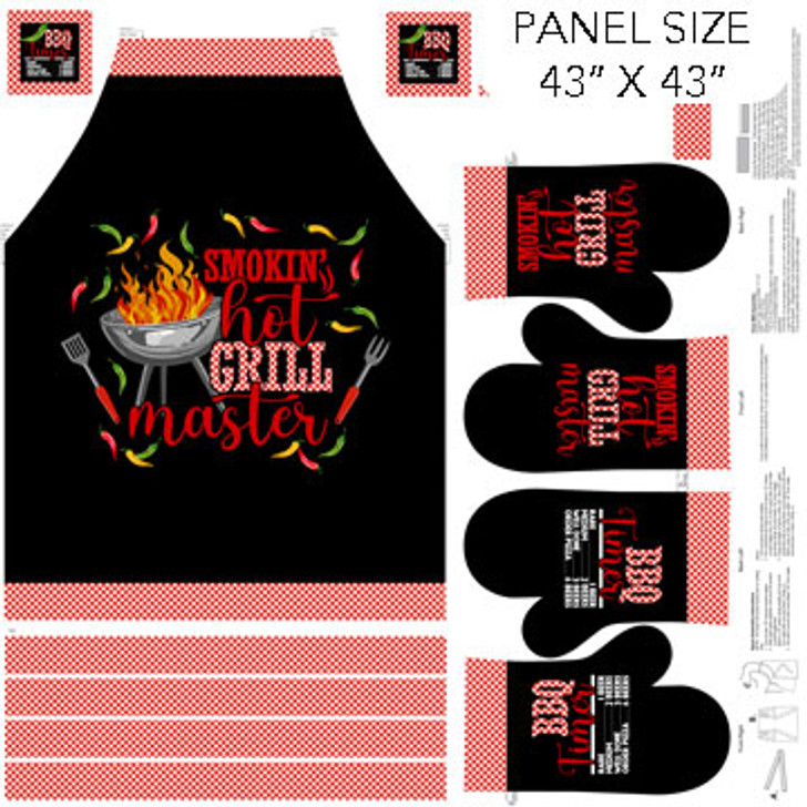 Smokin Hot  Grill Cooking Apron and Mitts Cotton Quilting Fabric Panel