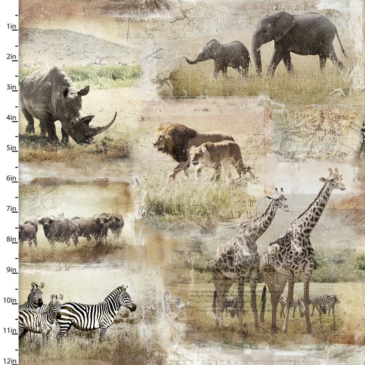 Global Luxe African Animals Scenic 18007-MLT Cotton Quilting Fabric