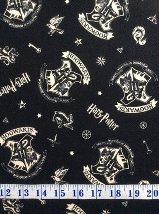 Harry Potter Tossed Assets Black Cotton Quilting Fabric