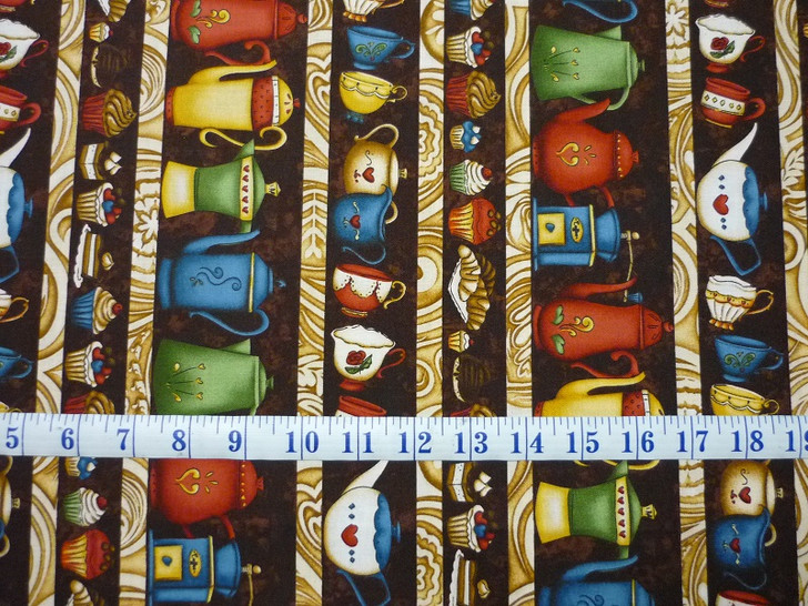 Coffee Escapes Coffee Shelf Stripe Henry Glass Cotton Quilting Fabric 1/2 YARD