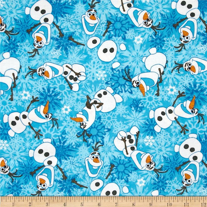 Disney Frozen Olaf Winter Snowflakes Blue Cotton FLANNEL Quilting Fabric