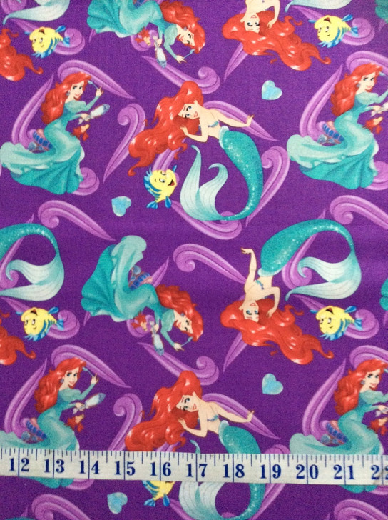 Disney The Little Mermaid Princess Ariel Princess All Over Purple Cotton Quilting Fabric