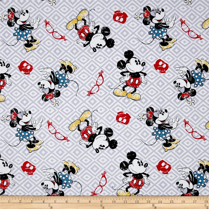 Disney Mickey and Minnie Vintage Toss Grey Cotton Quilting Fabric