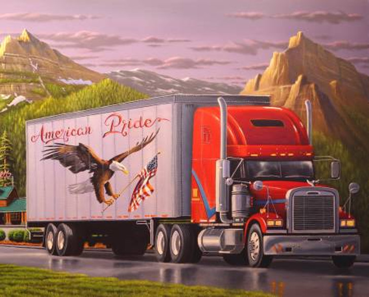 American Truck 18 Wheeler Cotton Quilting Fabric Panel