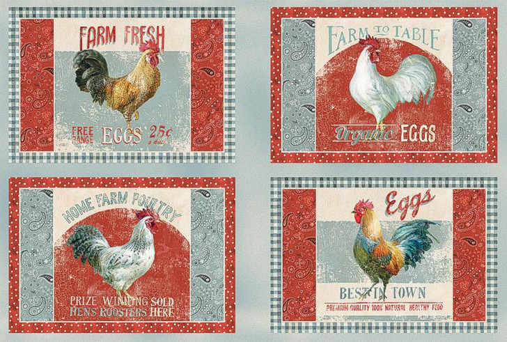 Early to Rise Roosters Farm Fresh Placemat Cotton Quilting Fabric Panel