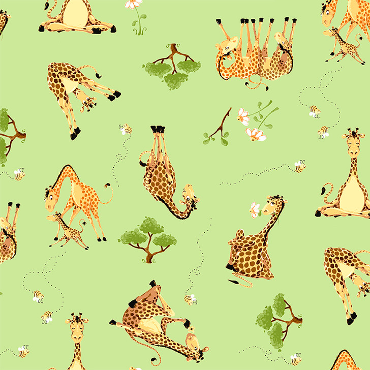 SusyBee Zoe the Giraffe Tossed Green Cotton Quilting Fabric