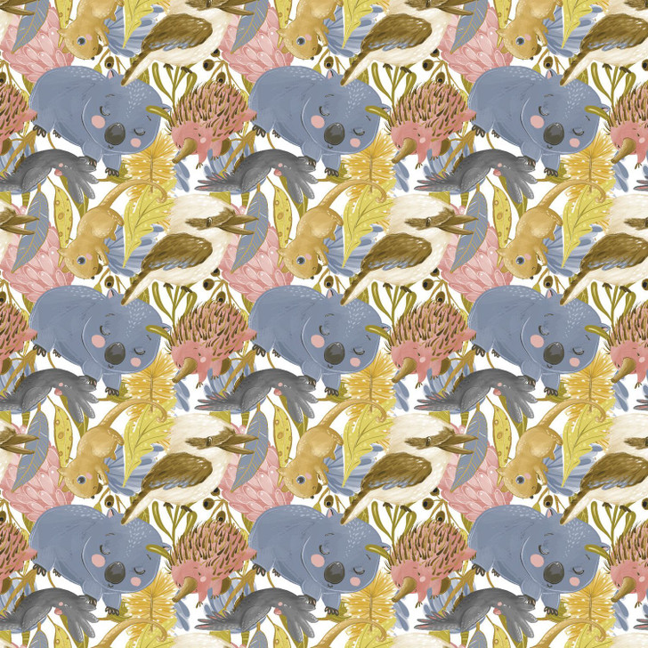 Australian Wombats Kookaburras Echidnas Cotton Quilting Fabric