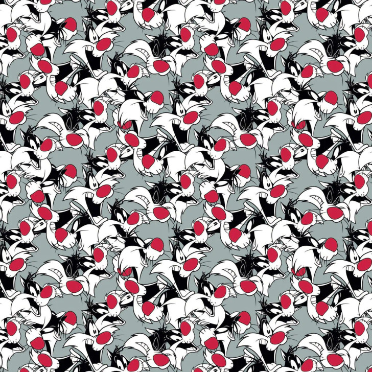 Looney Tunes 2 Retro Characters Sylvester  Expressions Grey Cotton Quilting Fabric
