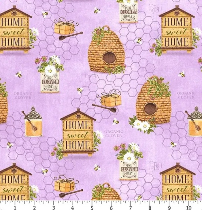 The Art of Beekeeping Beehives Allover Lavender 27606-620 Cotton Quilting Fabric