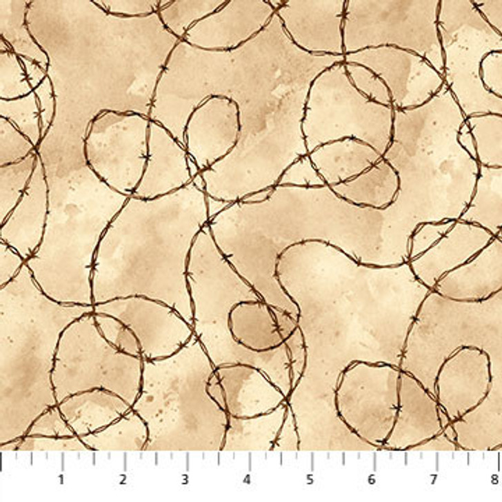 Saddle Up Barb Wire Beige and Brown 24387-14 Cotton Quilting Fabric
