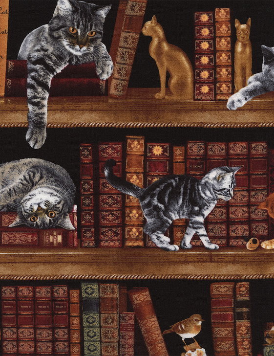 Books Cats in the Library Timeless Treasures-Cotton Quilting Fabric 1 YARD