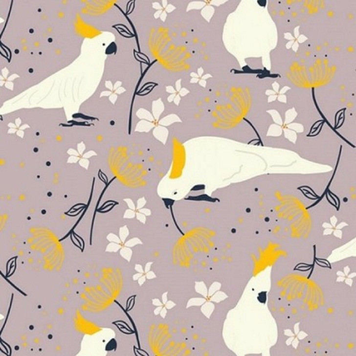 White Cockatoos Mushroom Australian Birds Taking Flight Cotton Quilting Fabric