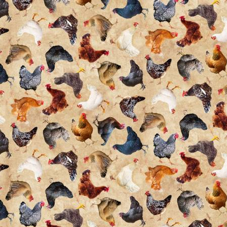 Hen House Hens Tossed Natural Cotton Quilting Fabric