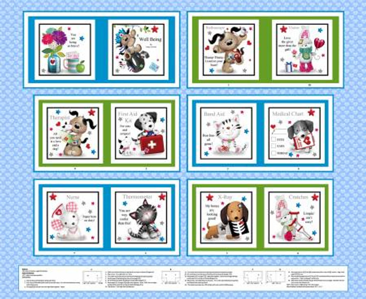 Big Hugs Blue Well Being Dogs cats 9330P-11 Cotton Quilting Fabric Book Panel