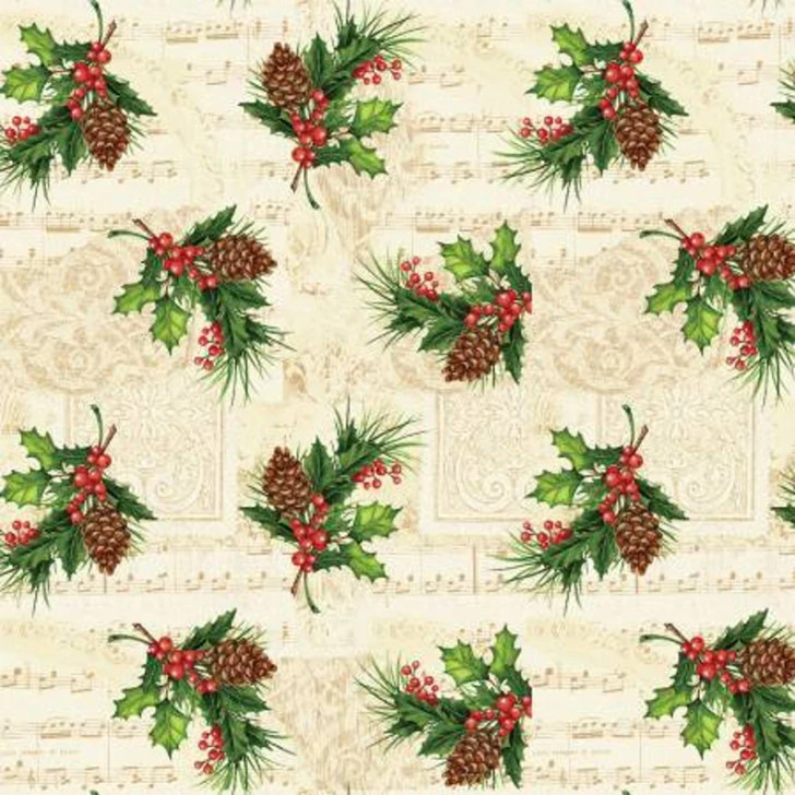 Christmas Legend Holly leaf and Berry Cream 9516-44 Cotton Quilting Fabric